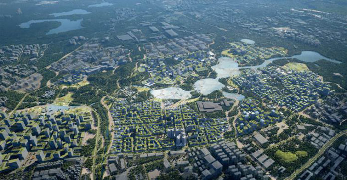 Adept bag masterplan for ny bydel i Shenzhen i Kina. Visualisering: Adept.