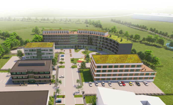 Projekt med hotellejligheder ved Køge Universitetshospital på tegnebrættet. Visualisering fra lokalplanforlsaget.