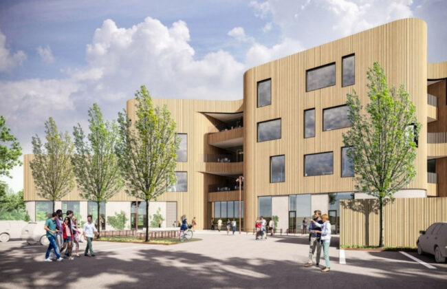 Politikerne i Odense har godkendt lokalplanen for Tietgenskolens nybyggeri på City Campus. Visualisering fra lokalplanen.