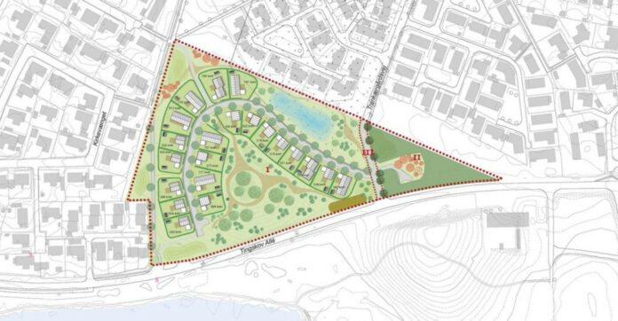 En ny lokalplan skal bane vejen for et nyt boligområde med 21 parcelhusgrunde ved Tingskov Allé i Tranbjerg i Aarhus. Illustration fra lokalplanforslaget.