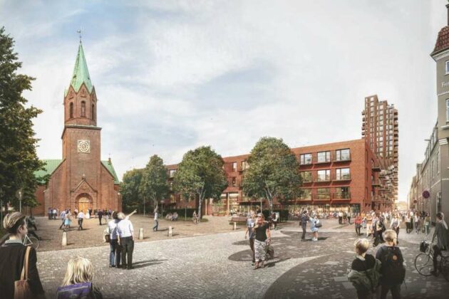 PKA og A. Enggaard står bag nyt højhus i Silkeborg i projektet Fredensgård. Visualisering: Sweco Architects.