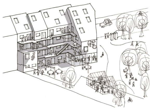 Frederiksberg Kommune vil sælge grund til byggefællesskab. Illustration af et skitseret projekt: Mangor & Nagel.