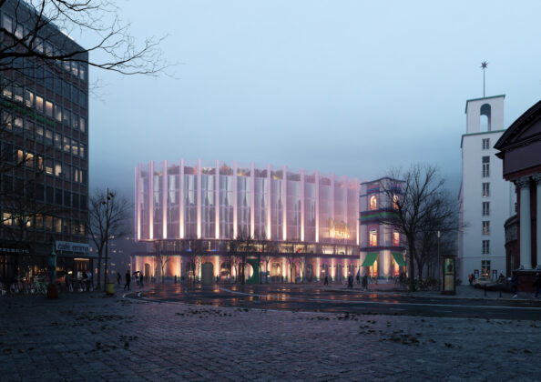 Nordisk Film Biografer præsenterer tre bud på fremtidens Palads. Visualisering: Cobe.