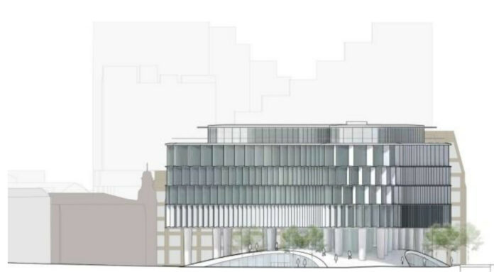 Anders Holch Povlsen står kontorhuset med en markedshal på Aarhus Ø. Visualisering: Dorte Mandrup.